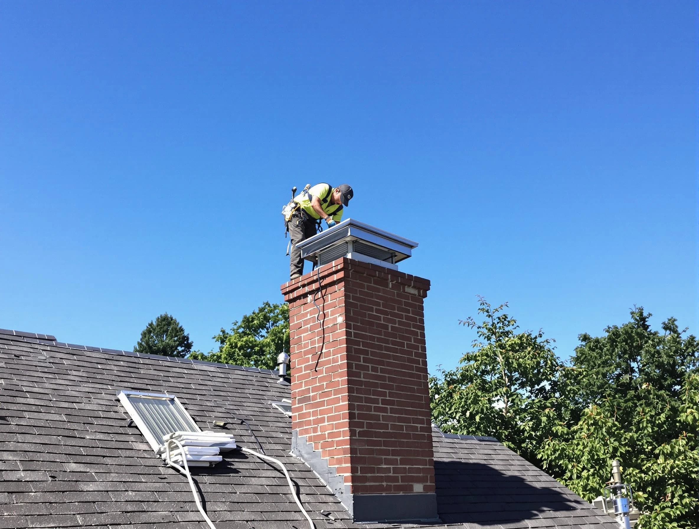 Peters Chimney Sweep technician measuring a chimney cap in Peters, PA