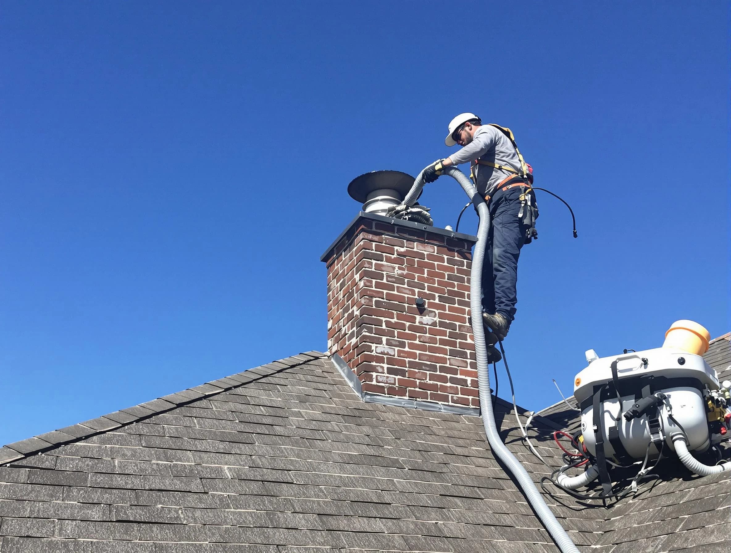 Dedicated Peters Chimney Sweep team member cleaning a chimney in Peters, PA