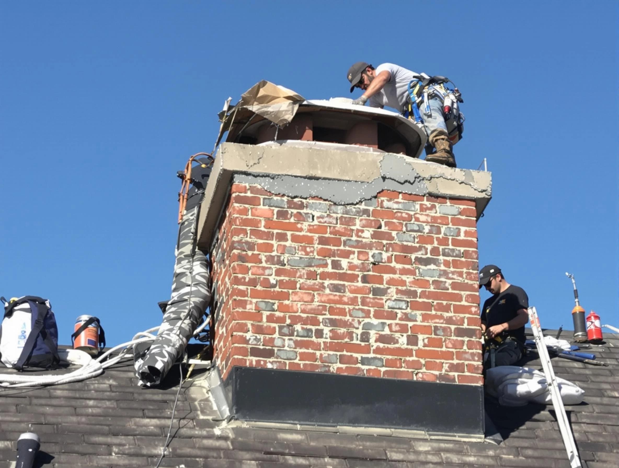 Peters Chimney Sweep installing a custom chimney crown in Peters, PA