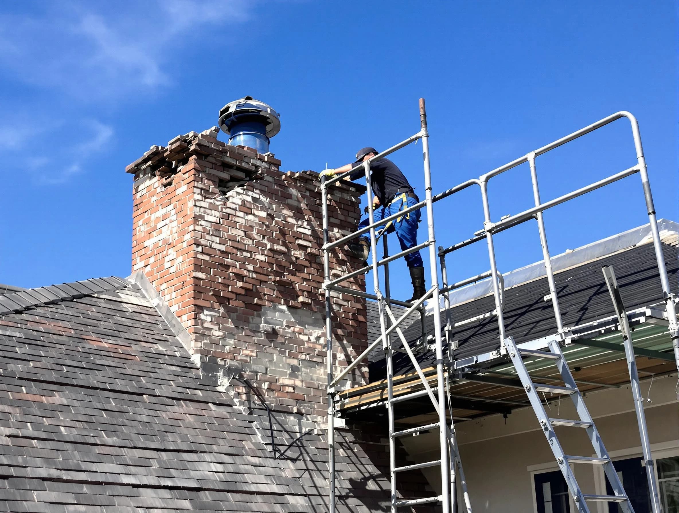 Rebuilding a chimney structure by Peters Chimney Sweep in Peters, PA