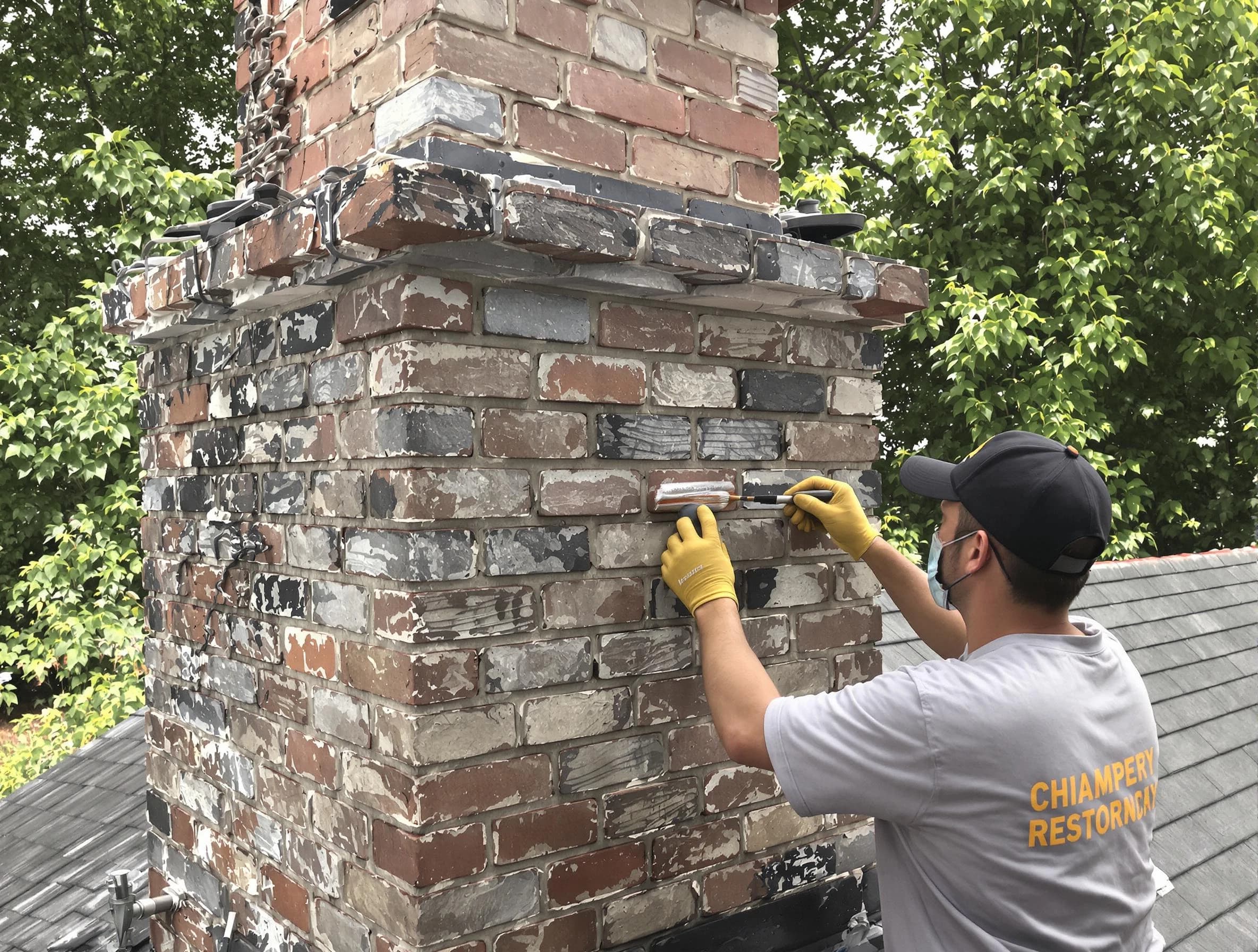 In-progress chimney restoration by Peters Chimney Sweep in Peters, PA
