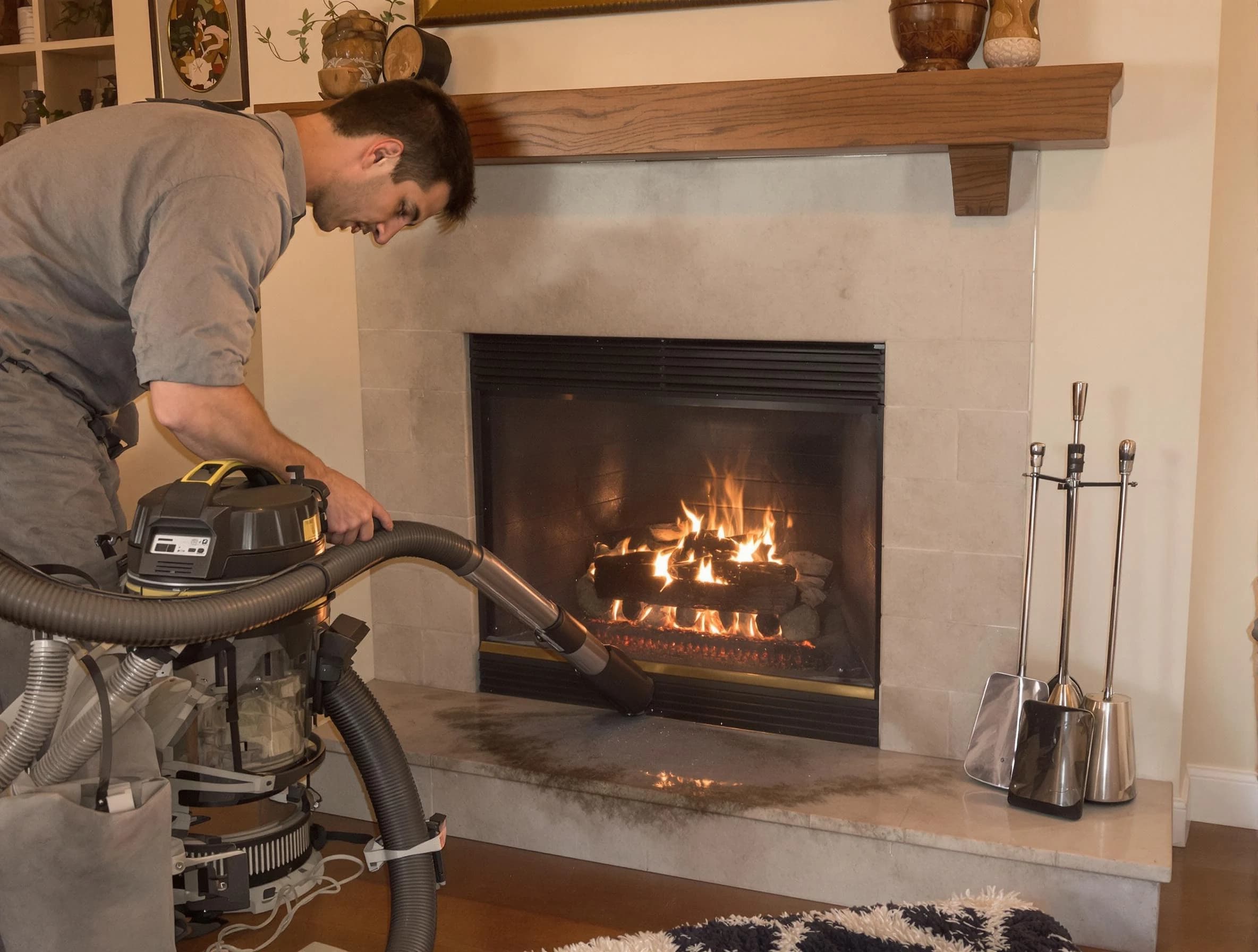 Routine fireplace upkeep by Peters Chimney Sweep in Peters, PA
