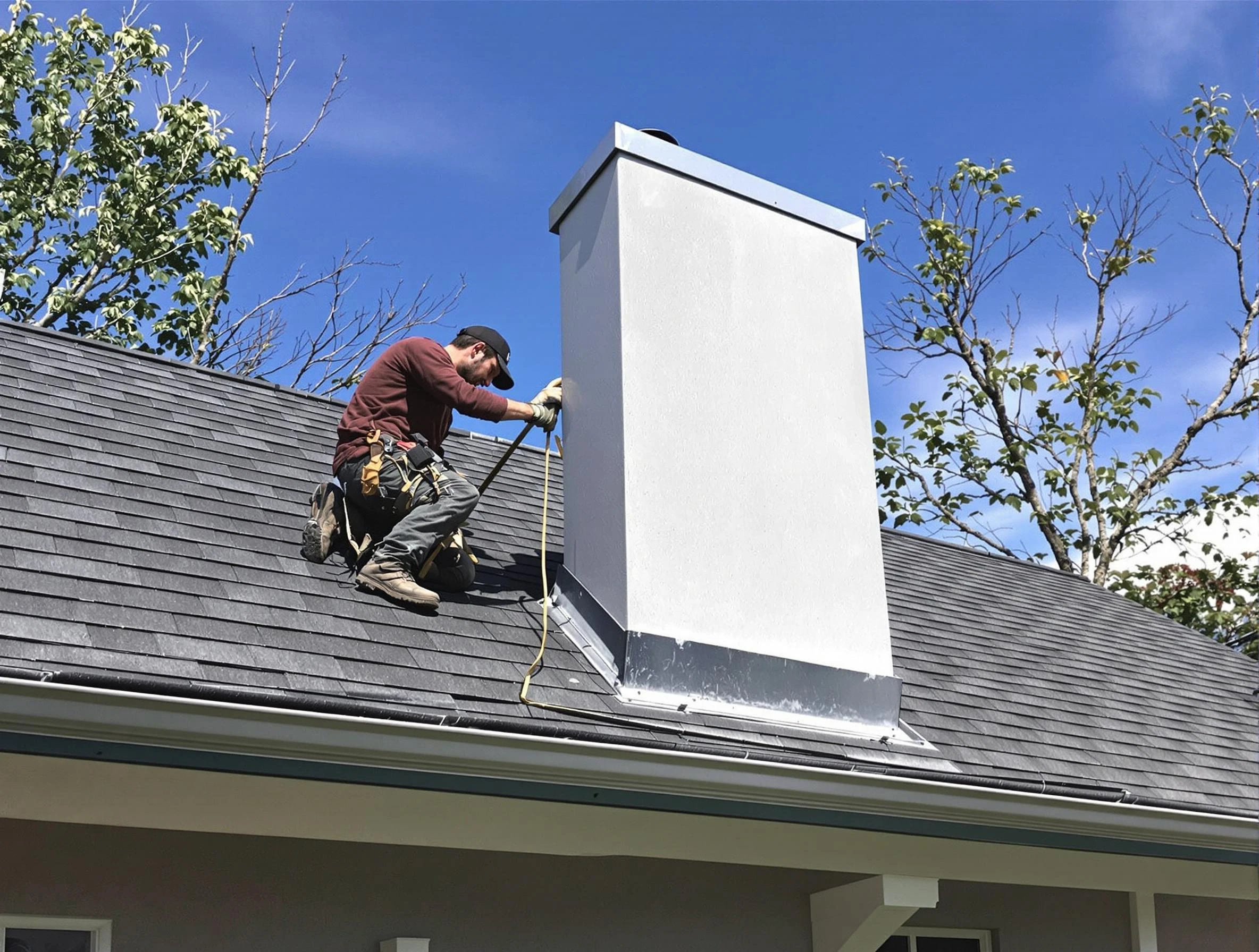 Peters Chimney Sweep team member finishing chimney construction in Peters, PA