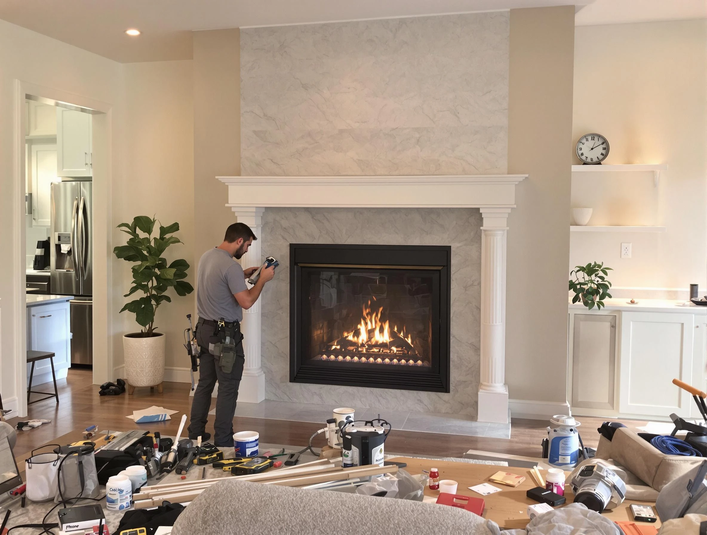 Newly installed fireplace by Peters Chimney Sweep in Peters, PA
