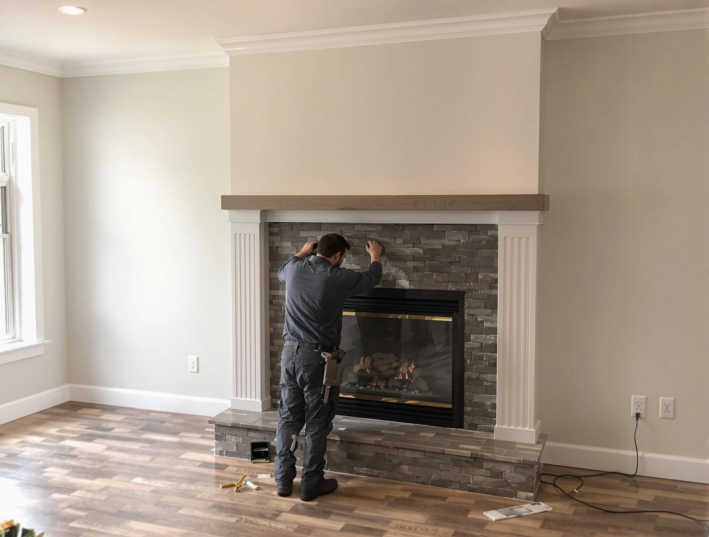 Peters Chimney Sweep finishing a custom fireplace install in Peters, PA